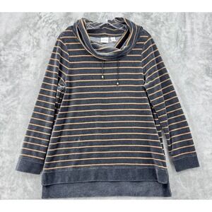 Chicos Sweatshirt 1 US Medium Zenergy Striped Metallic Cowl Neck Velvet Lounge
